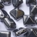 Bulk Bag 12mm Twin Hole Pyramid Beads, Jet Hematite, Pack of 25