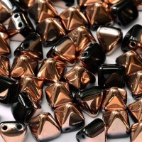 6mm Twin Hole Pyramid Beads, Jet Capri Gold, Pack of 25