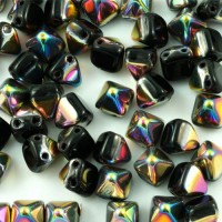 6mm Twin Hole Pyramid Beads, Jet Vitrail, Pack of 25