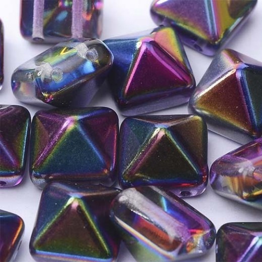 Bulk Bag 12mm Twin Hole Pyramid Beads, Crystal Magic Purple, Pack of 25