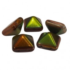 Bulk Bag 12mm Twin Hole Pyramid Beads, Crystal Magic Green, Pack of 25