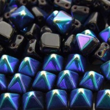 6mm Twin Hole Pyramid Beads, Jet AB, Pack of 25