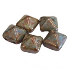 12mm Twin Hole Pyramid Beads, Patina, Pack of 5