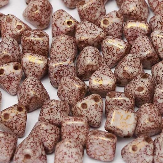 6mm Twin Hole Pyramid Beads, White Terracotta Purple, Pack of 25