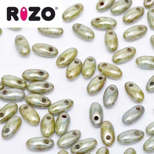 Chalk White Blue Luster Rizo Beads approx. 20gm
