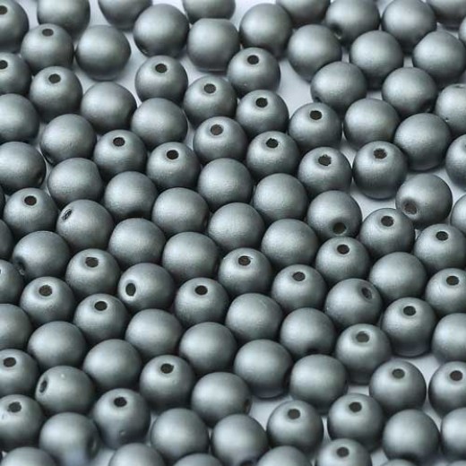 Alabaster Metallic Steel 3mm Round Czech Glass Beads, Pack of 100