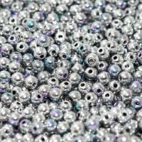 6mm Crystal Glittery Silver Smooth Round Czech Glass Beads, 50 pcs