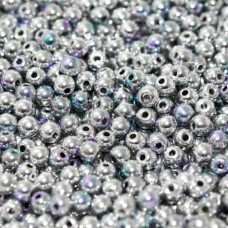 6mm Crystal Glittery Silver Smooth Round Czech Glass Beads, 50 pcs