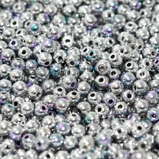 6mm Crystal Glittery Silver Smooth Round Czech Glass Beads, 50 pcs