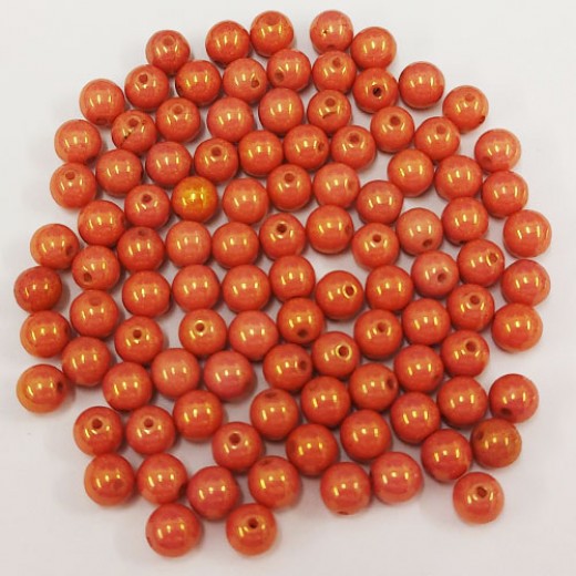 Chalk White Red Gold Luster 6mm Beads, 20 Pcs