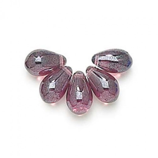 5x7mm Side Drill Czech Glass Tear Drop, Lumi Amethyst, Pack of 10