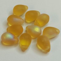 5x7mm Side Drill Czech Glass Tear Drop, Frosted Amber AB, Pack of 10