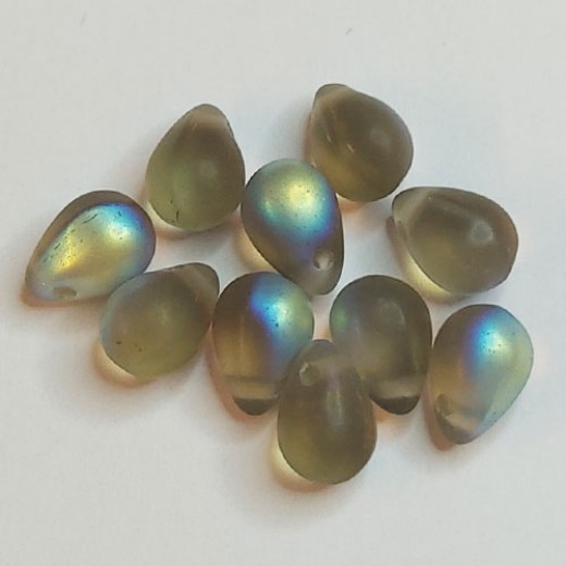 5x7mm Side Drill Czech Glass Tear Drop, Frosted Black Diamond, Pack of 10