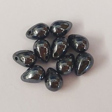 5x7mm Side Drill Czech Glass Tear Drop, Hematite, Pack of 10