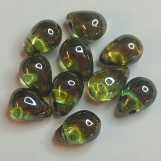 5x7mm Side Drill Czech Glass Tear Drop, Lumi Green, Pack of 10