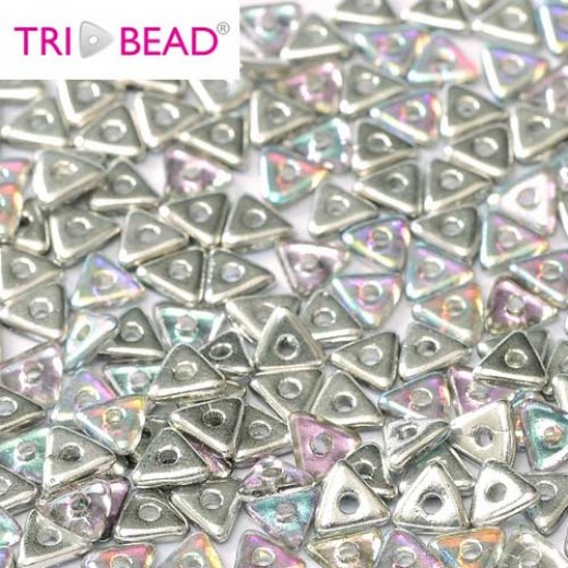 Tri-bead 4 mm Crystal Silver Rainbow - 3g approx.