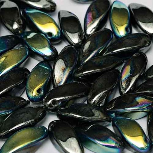 Twist Beads, 6x12 mm, Jet Hematite AB, 25 Beads