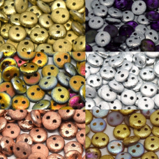Mixed pack of 150 6mm Etched Czech Glass 2-Hole Lentil Beads