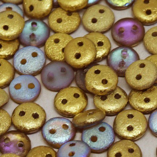 Golden Rainbow 6mm Etched 2-Hole Lentils, pack of 30 beads