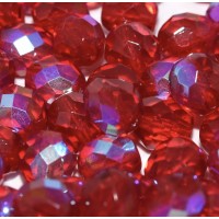 8mm Czech Fire Polished Beads, Ruby AB, 20 Beads