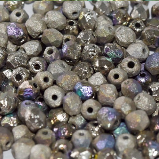 Glittery Argentic 4mm Crystal etched firepolished beads, pack of 120pcs