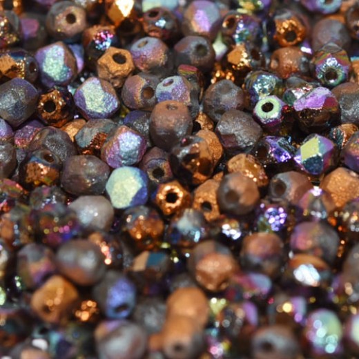 Glittery Bronze 4mm Crystal etched firepolished beads, pack of 120pcs