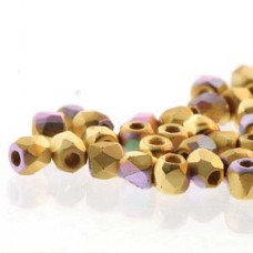 Matte 24kT Brush Gold Plated AB 2mm Firepolished Beads, 75pcs