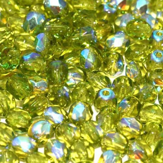 Olivine AB 4mm Firepolished beads, 120pcs approx.