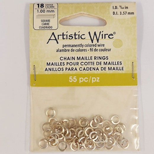 Tarnish Resistant Silver 18 Gauge Square Chain Maille Ring, I.D 3.57mm, 55 Pcs, A313-18S-10-05