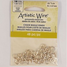 Non Tarnish Silver 18 Gauge Square Chain Maille Ring, I.D 4.37mm, 48 Pcs, A313-1...