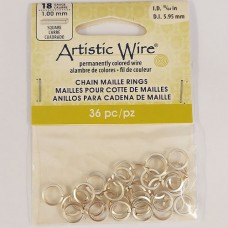 Non Tarnish Silver 18 Gauge Square Chain Maille Ring, I.D 5.95mm, 36 Pcs, A313-1...