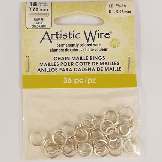 Tarnish Resistant Silver 18 Gauge Square Chain Maille Ring, I.D 5.95mm, 36 Pcs, A313-18S-10-10 Tarnish Resistant Silver 18 Gauge Square Chain Maille Ring, I.D 5.95mm, 36 Pcs, A313-18S-10-10