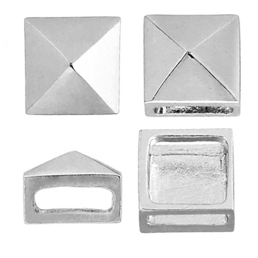 10 x 13mm Silver Square Slider, Pack of 2