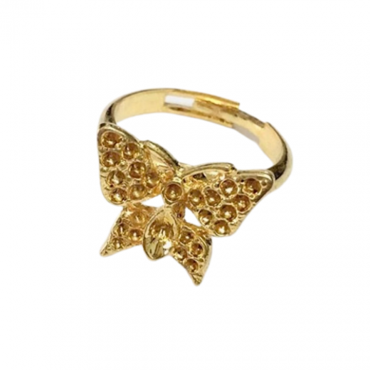 Butterfly Bezel Ring Base, Adjustable, Gold Colour, Pack of 10