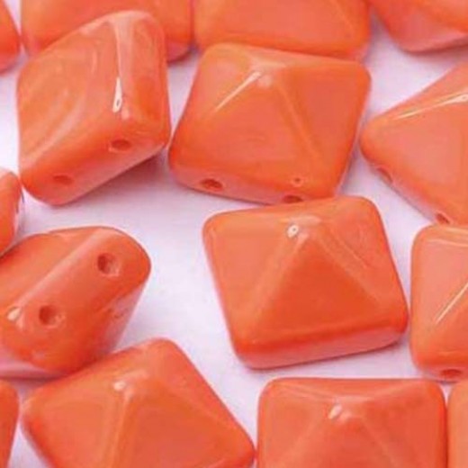 12mm Twin Hole Pyramid Beads, Orange Opaque, Pack of 5