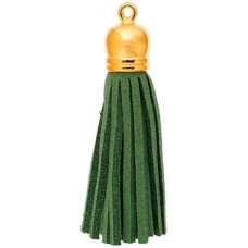 Faux Suede Tassel, Green with Gold Cap