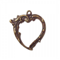 Antique Brass Open Heart Scroll Filigree Heart Component Link Drop Pendant Frame, Kabela Designs, Vintage Style, 27mm x 25mm, 1 piece