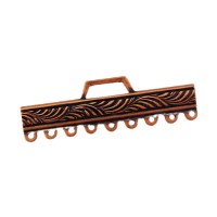 Kabela Antique Copper Waves Bar Component, 9 Holes Drop, 39mm x 12mm