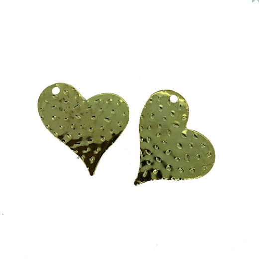 Heart Charms, Gold Colour, 32 x 26mm, Pack of 5