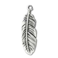 Large Boho Feather Charm 35 x 10.5mm, Antique Silver Colour