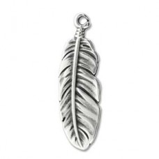 Small  Boho Feather Charm 18.5 x 5mm, Antique Silver Colour