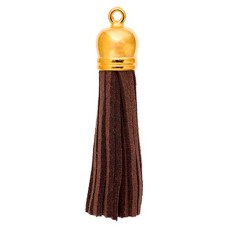 Faux Suede Tassel, Brown with Gold Cap