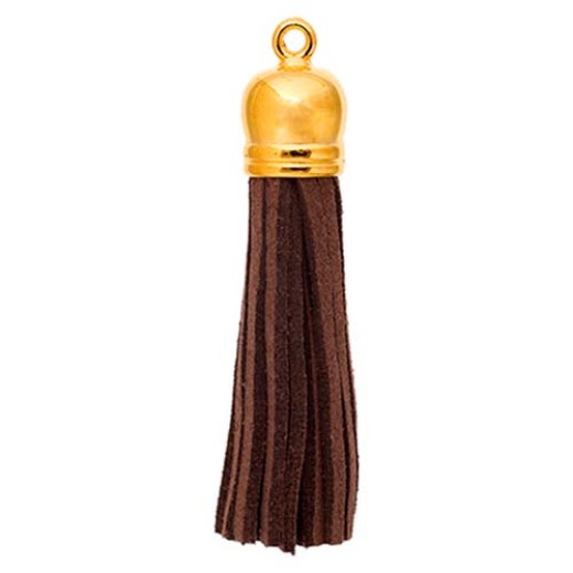 Faux Suede Tassel, Brown with Gold Cap