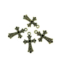 Chunky Cross Charms with Stone, Gold Colour, Pack of 4