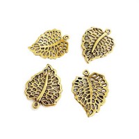 Leaf Charms, Gold Colour, 19.5 x 24.5mm, Pack of 4