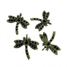 Dragonfly Charms with Stones, Gold Colour, 24 x 22mm, Pack of 4