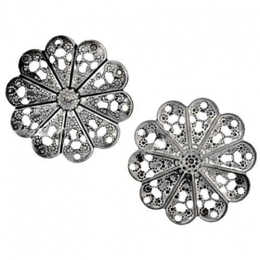 Filigree Flat Flower, 23m, Antique Silver, 5 Pcs