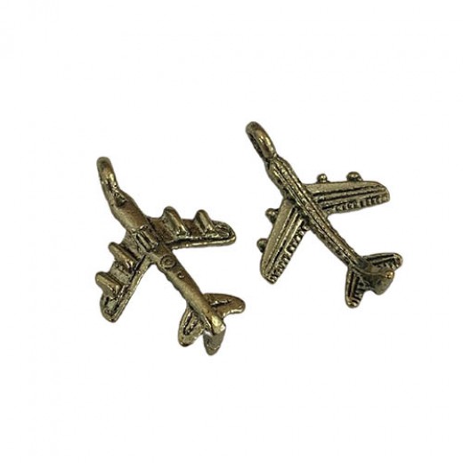 Gold Plane Charms, Gold Colour, 16 x 23mm, Pack of 2