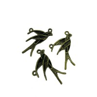 Swallow Charms, Gold Colour, 18 x 31mm, Pack of 3