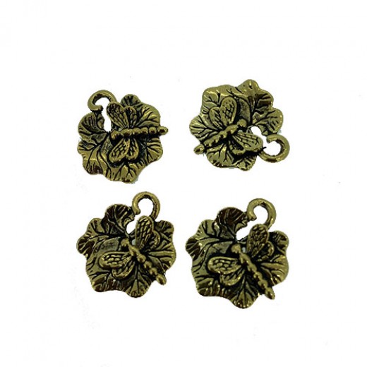 Insect on Leaf Charms, Gold Colour, 16 x 18mm, Pack of 4